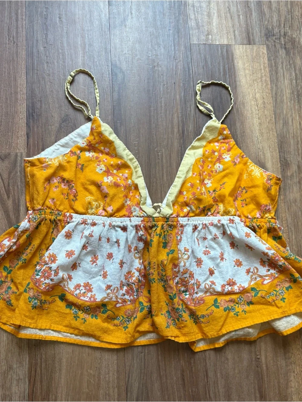 Free People sunflower floral halter babydoll top